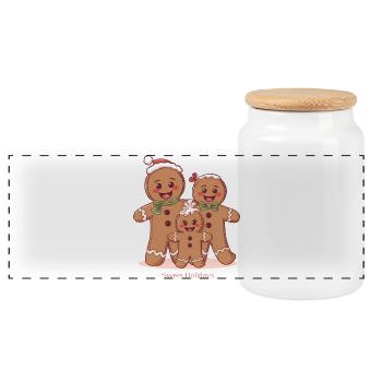 Sweet Holidays – Lebkuchenfamilie Xmas Design - Panorama Keksdose mit Holzdeckel - Weiß - Vorne