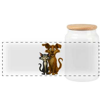 Illustration expressive de dessins animés pour animaux de compagnie - Boîte à biscuits avec couvercle en bois - blanc - Devant