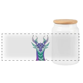 Imaginative dragon head in pastel colours - Panoramic Cookie Jar with Wooden Lid - white - Front