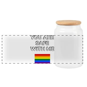 Tu es en sécurité avec moi LGBT rainbow flag allié gay - Boîte à biscuits avec couvercle en bois - blanc - Devant