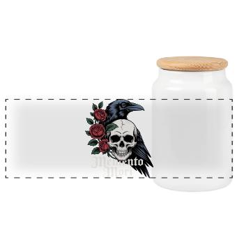 Crâne de Memento Mori & Roses de corbeau - Boîte à biscuits avec couvercle en bois - blanc - Devant