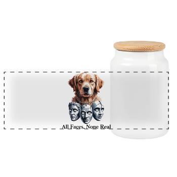 Canine Masquerade Theater - Panoramic Cookie Jar with Wooden Lid - white - Front