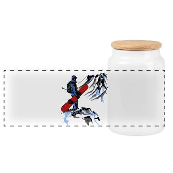 Snowboarder avec planche rouge – art du contraste - Boîte à biscuits avec couvercle en bois - blanc - Devant