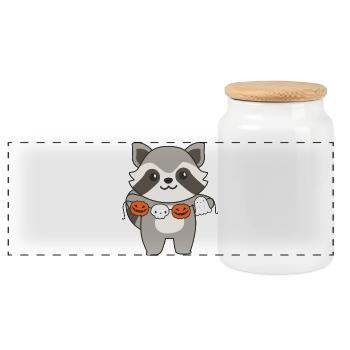 Costume de raton laveur joyeux Halloween citrouille fantôme - Boîte à biscuits avec couvercle en bois - blanc - Devant