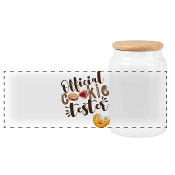Offizieller Cookie Tester - Panorama Keksdose mit Holzdeckel - Weiß - Vorne