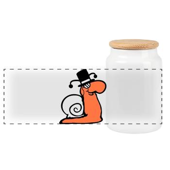 Mr Snail Sir Lord Rich Monocle Glasses Cylinder - Panoramic Cookie Jar with Wooden Lid - white - Front