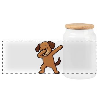 Dabender Dog Cartoon - Panoramic Cookie Jar with Wooden Lid - white - Front