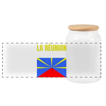 T-shirt drapeau La Réunion volcan - Boîte à biscuits avec couvercle en bois - blanc - Devant