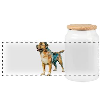 Rottweiler - Cooles Low Poly Logo - Panorama Keksdose mit Holzdeckel - Weiß - Vorne