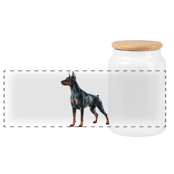 Dobermann - Cooles Low-Poly-Logo - Panorama Keksdose mit Holzdeckel - Weiß - Vorne