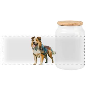 Australian Shepherd - Cooles Low Poly Logo - Panorama Keksdose mit Holzdeckel - Weiß - Vorne