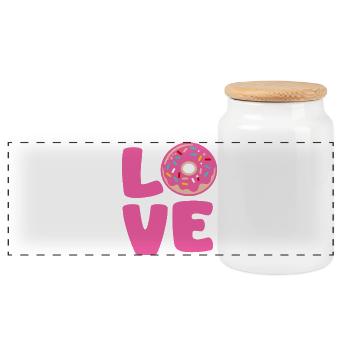 Donut Love Rose Pop Art - Panorama Keksdose mit Holzdeckel - Weiß - Vorne