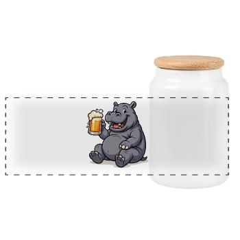 Nilpferd mit Pint Bierfreude - Panorama Keksdose mit Holzdeckel - Weiß - Vorne