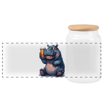 Nilpferd mit Bierglas Cartoon-Print - Panorama Keksdose mit Holzdeckel - Weiß - Vorne