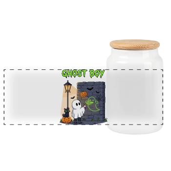 Ghost Boy Halloween Graffiti - Panoramic Cookie Jar with Wooden Lid - white - Front