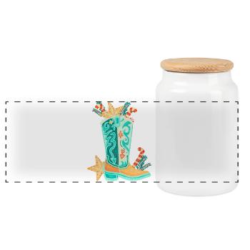 Western Boot Festival Design - Panoramic Cookie Jar with Wooden Lid - white - Front