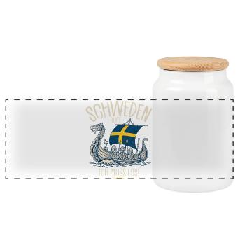 Schweden ruft ich muss los Spruch - Panorama Keksdose mit Holzdeckel - Weiß - Vorne