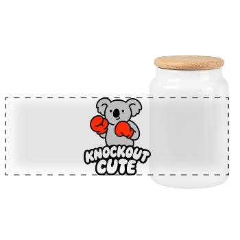 Knockout Cute Koala with Boxing Gloves - Panoramic Cookie Jar with Wooden Lid - white - Front