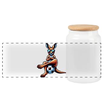 Cool kangaroo with sunglasses and soccer ball - Panoramic Cookie Jar with Wooden Lid - white - Front