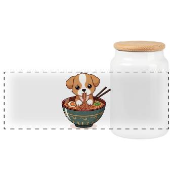 Anime Puppy à Ramen - Conception d’aliments mignons - Boîte à biscuits avec couvercle en bois - blanc - Devant