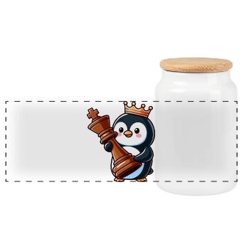 Cute Penguin Chess Piece Checkers King Cartoon Game - Panoramic Cookie Jar with Wooden Lid - white - Front