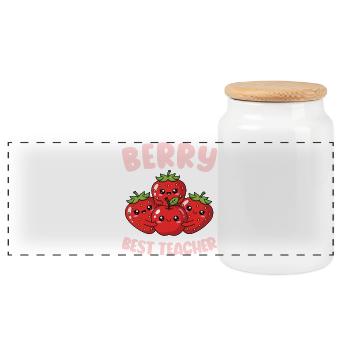 Berry Best Teacher Elementary Teacher - Panoramic Cookie Jar with Wooden Lid - white - Front