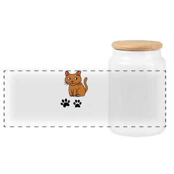Empreintes curieuses de chat et de pattes - Boîte à biscuits avec couvercle en bois - blanc - Devant