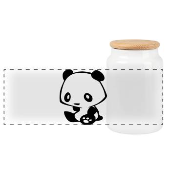 Kawaii Panda – Süßer Manga Bär Bambus - Panorama Keksdose mit Holzdeckel - Weiß - Vorne