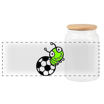 Raupe Fußball Loch Ball Comic lustig süß Sport süß - Panorama Keksdose mit Holzdeckel - Weiß - Vorne