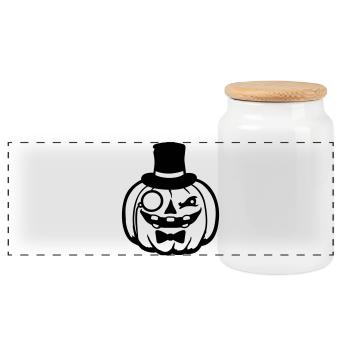 Vornehmer Kürbis Zylinder Monokel Halloween reich - Panorama Keksdose mit Holzdeckel - Weiß - Vorne