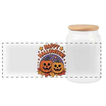 Happy Halloween Pumpkin Friends - Panoramic Cookie Jar with Wooden Lid - white - Front