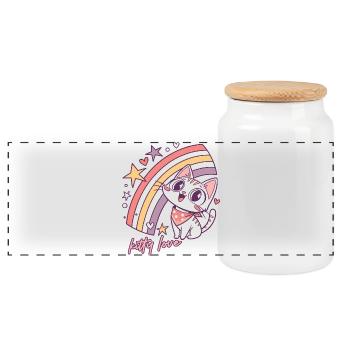 Kitty Love Rainbow Cat Illustration - Panoramic Cookie Jar with Wooden Lid - white - Front