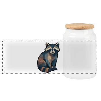 Geometric Raccoon Low Poly - Panoramic Cookie Jar with Wooden Lid - white - Front
