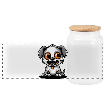 Hund Halloween Zombie Comic - Panorama Keksdose mit Holzdeckel - Weiß - Vorne
