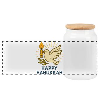 Happy Hanukkah Pigeon Dove of Peace  - Panoramic Cookie Jar with Wooden Lid - white - Front