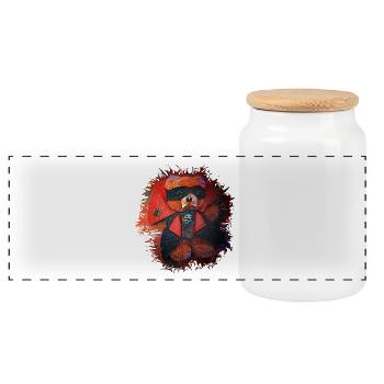 Teddy Bär Halloween Dracula Rotpelz Maskenheld - Panorama Keksdose mit Holzdeckel - Weiß - Vorne