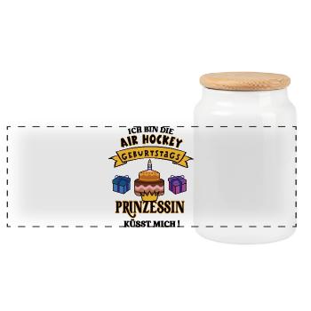Air Hockey Player Birthday Air Hockey Women - Panoramic Cookie Jar with Wooden Lid - white - Front