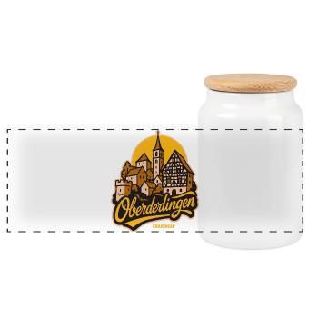 Oberderdingen Skyline im Vintage Lettering Stil - Panorama Keksdose mit Holzdeckel - Weiß - Vorne