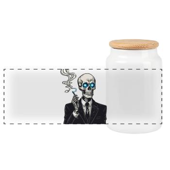Squelette en costume fumant un cigare - Boîte à biscuits avec couvercle en bois - blanc - Devant