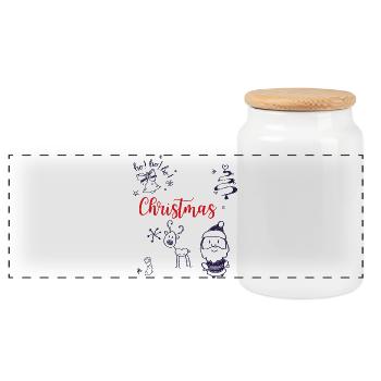 Christmas mit Santa und Rentier - Panorama Keksdose mit Holzdeckel - Weiß - Vorne