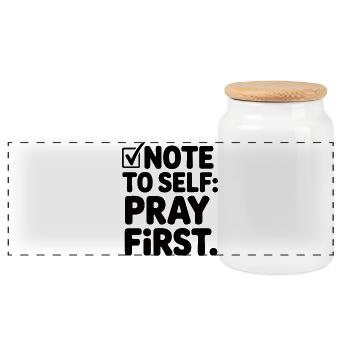 Pray First Gebet Jesus Glaube - Panorama Keksdose mit Holzdeckel - Weiß - Vorne
