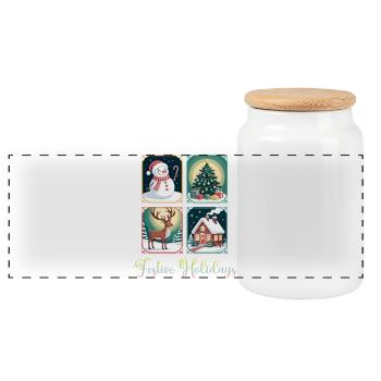 4 Panels Christmas Festive Holidays - Panoramic Cookie Jar with Wooden Lid - white - Front