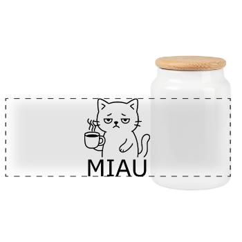 Chat fatigué - Boîte à biscuits avec couvercle en bois - blanc - Devant