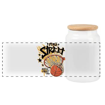 Hustle First Basket-ball de rue - Boîte à biscuits avec couvercle en bois - blanc - Devant