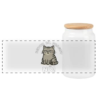 Grim Cat No Before You Ask - Panoramic Cookie Jar with Wooden Lid - white - Front
