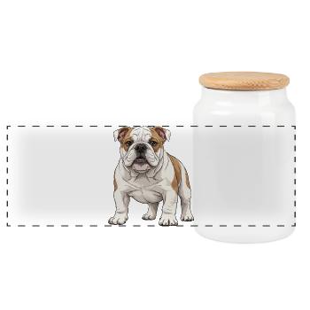 Bulldoggen-Welpe - Panorama Keksdose mit Holzdeckel - Weiß - Vorne