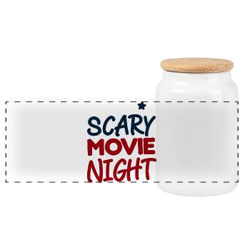 Horror Movie Night - Panoramic Cookie Jar with Wooden Lid - white - Front