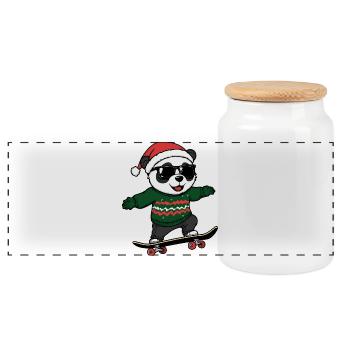 Panda Christmas Funny - Panoramic Cookie Jar with Wooden Lid - white - Front