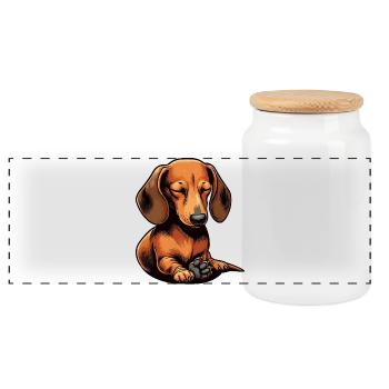 Dackel Dackelbesitzer Dackelliebhaber Dachshund - Panorama Keksdose mit Holzdeckel - Weiß - Vorne