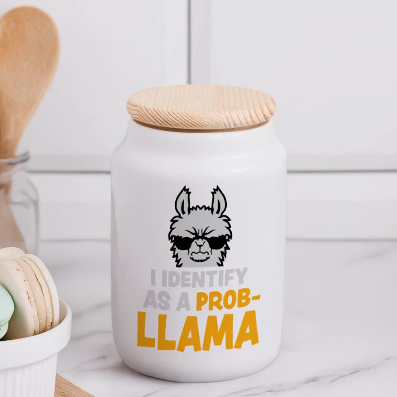 I Identify As A Probllama Cool Lama Problem Spruch Panorama Keksdose mit Holzdeckel